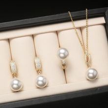 Load image into Gallery viewer, Pearl Jewellery Set with Pearl Pendant and Earrings and Ring for Brides Gold Wedding Earrings
