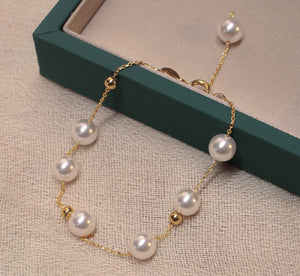 18K Gold Plated Silver Pearl Bead Bracelet Size Adjustable