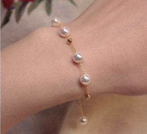 18K Gold Plated Silver Pearl Bead Bracelet Size Adjustable