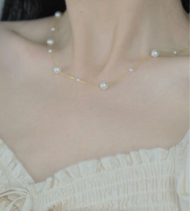 Handmade 14K Gold Plated Silver Pearl Plato Choker Necklace