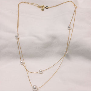 Gold Plated Silver Double Layer Pearl Plato Choker Necklace