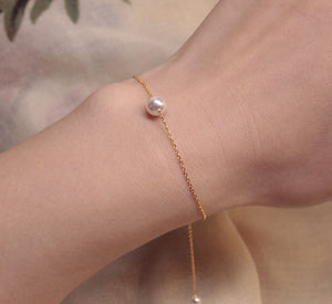18K Gold Plated Silver Single Pearl Chain Bracelet