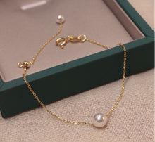 Load image into Gallery viewer, 18K Gold Plated Silver Single Pearl Chain Bracelet
