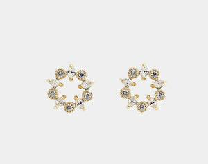Gold Plated Diamante Petal Circle Stud Earrings