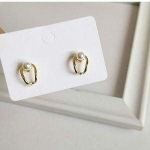 Gold Plated Round Pearl Stud Earrings