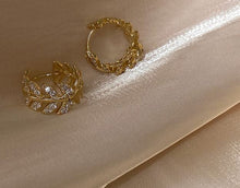 Load image into Gallery viewer, Gold Plated Diamante Leaf Earring Huggies
