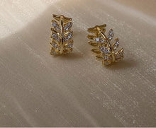 Load image into Gallery viewer, Gold Plated Diamante Leaf Earring Huggies
