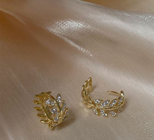 Gold Plated Diamante Leaf Earring Huggies