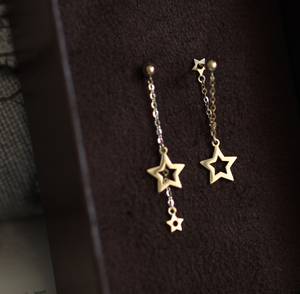 Asymmetric Gold Plated Silver Star Tassel Drop Earring